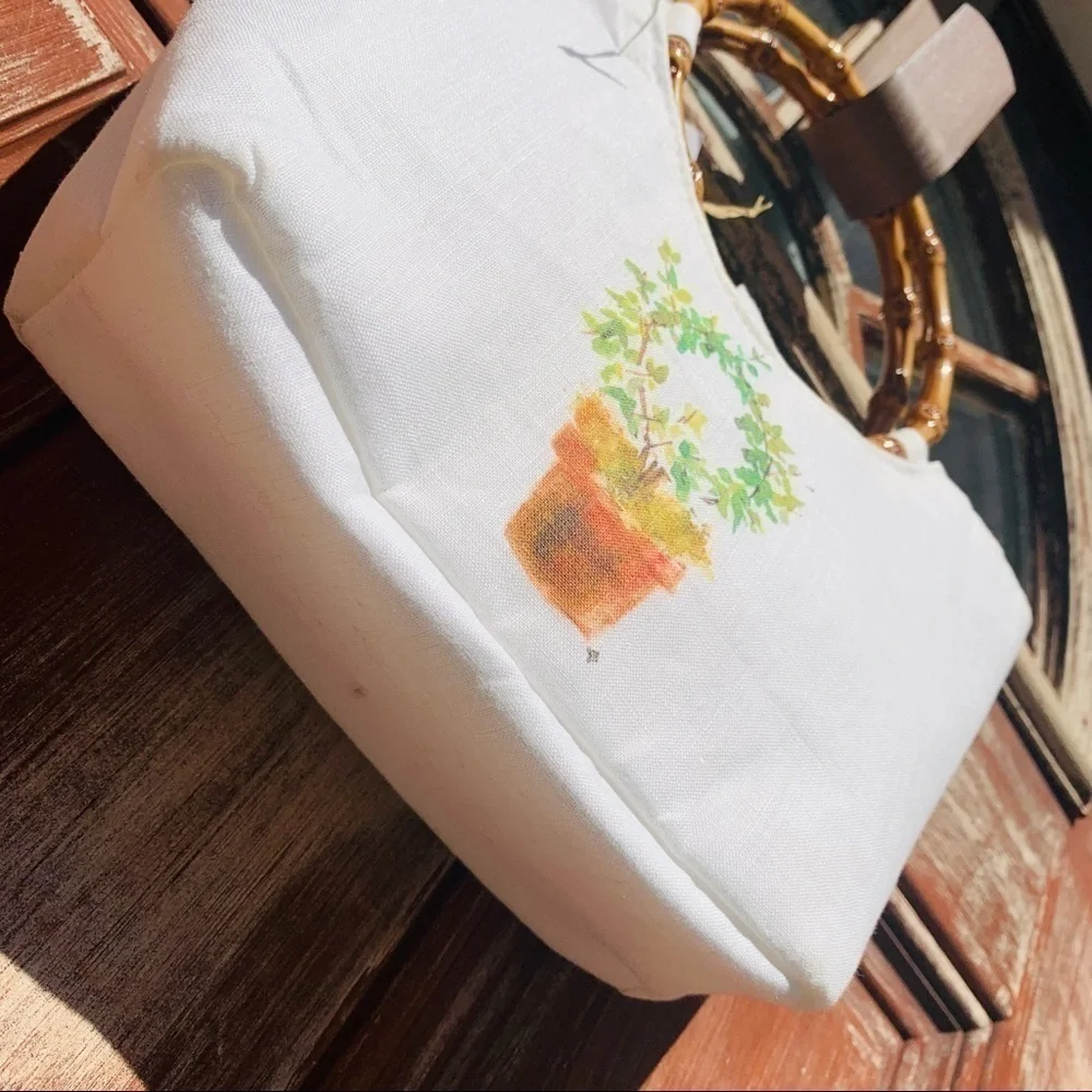 Coquelicot || NWT Bamboo Double Top Handle & Topiary White Small Satchel Bag - Picture 3 of 8